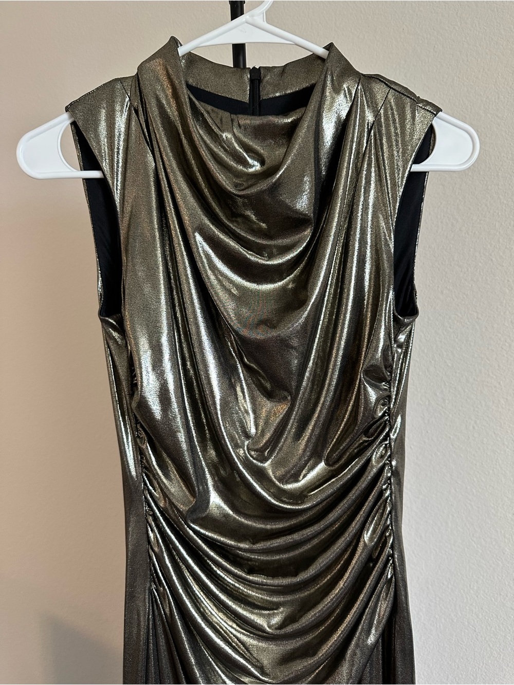 Vince Camuto Metallic Olive-Gold Evening Dress